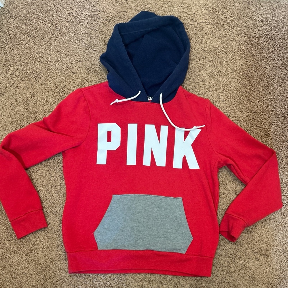 Victoria's Secret Pink Red and Navy Hoodie